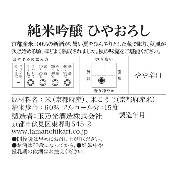 玉乃光酒造「純米大吟醸 ひやおろし」720mlのお得通販｜Kuradashi