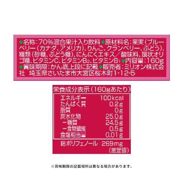 ミリオンのブルーベリー＆クランベリー（ジュース）」160gのお得通販