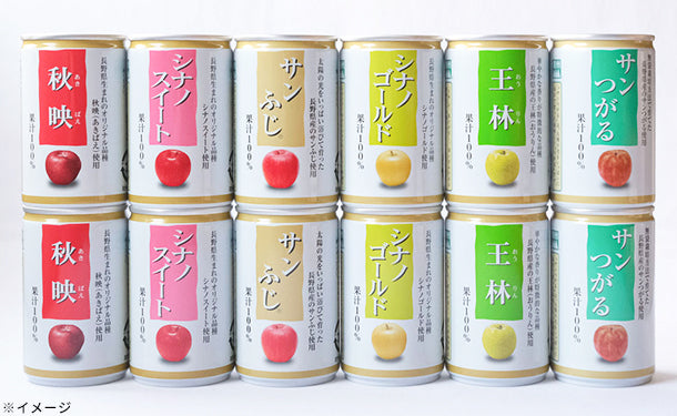 長野県産「ストレート果汁100％ りんごジュース6種飲み比べセット」160g×24本